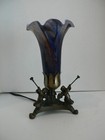 VINTAGE BRASS MILLEFLORI ART GLASS ANGEL TRUMPET TABLE LAMP. Art Deco lamp. — photo 5