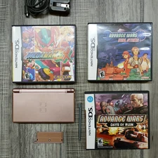 Nintendo DS Lite Rose Pink Metallic Advance War, Mega Man Console Bundle