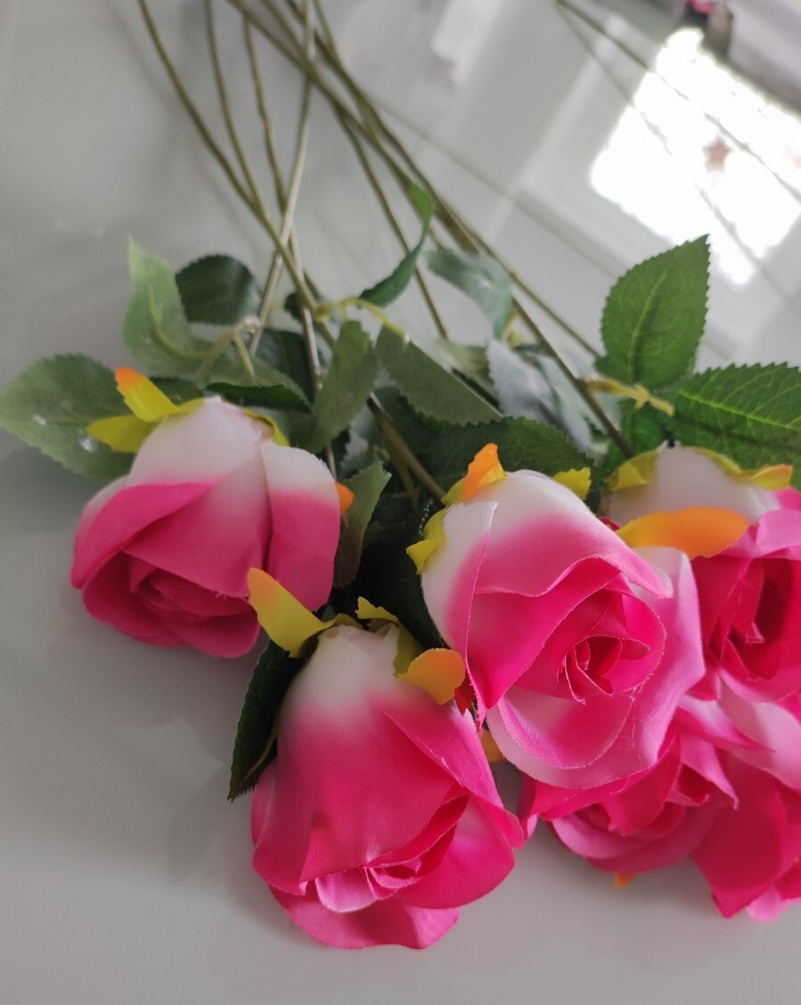 Künstliche Rosen Rosa Pink 10 St. Set Deko Hochzeit 51 cm mit Stiel