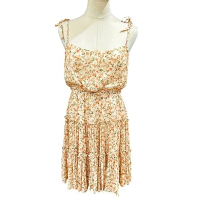 BOHO Ditsy Floral Tiered Ruffled Dress M Tie Strap Cottagecore Prairie Summer