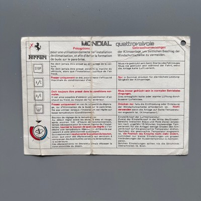 Ferrari Mondial A/C Additional Owners Manual Instructions 282/83 