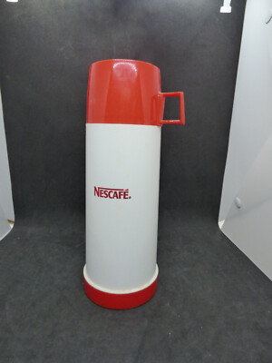 Vintage Retro NESCAFE Thermos Red White Flask Hot Cold