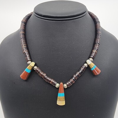 Vintage Native American Santo Domingo Pueblo Heishi Shell Brass Beaded Necklace
