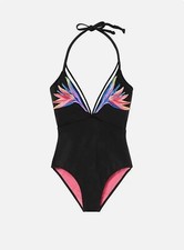 PINK Victoria's Secret Swimwear Embroidered Strappy Plunge One Piece Black