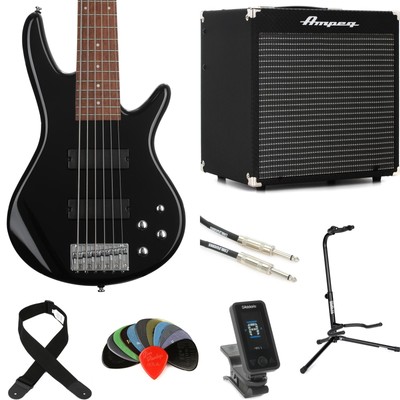 Ibanez Gio GSR206 Bass Guitar and Ampeg Rocket Amp Essentials Bundle - Black