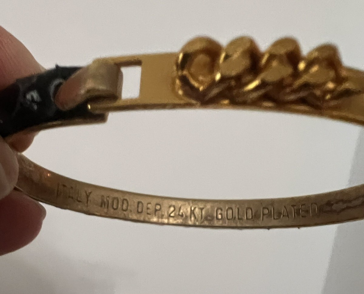 Bracelet 24KT Gold Plated Made In Italy Mod. Dep. 7” Hook Black 