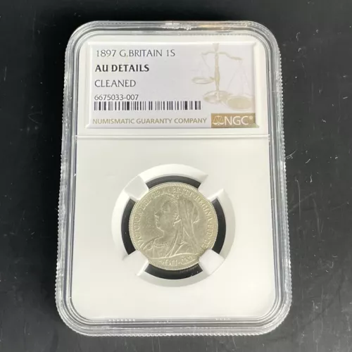 NGC Graded Great Britain 1897 1S 1 Shilling  AU Details Cleaned Coin