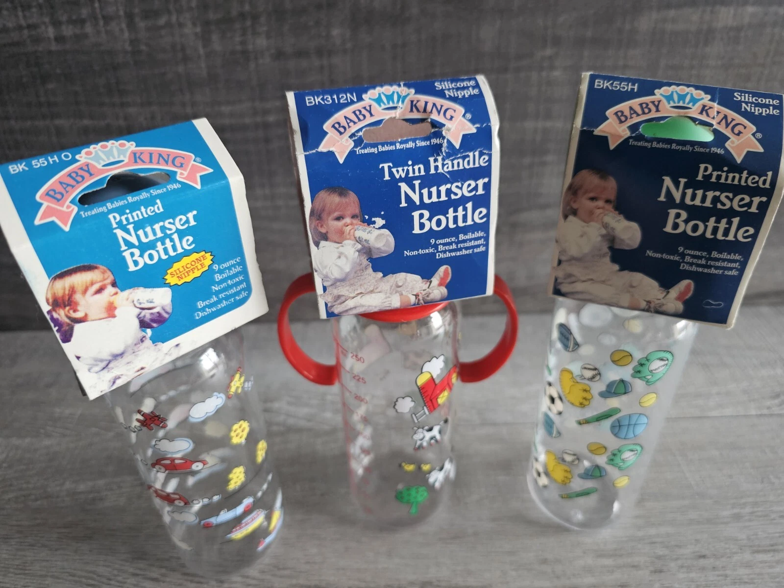 Vintage Baby King Printed Nurser Bottle LOT of 3 1993 2001 Vintage *RARE* New
