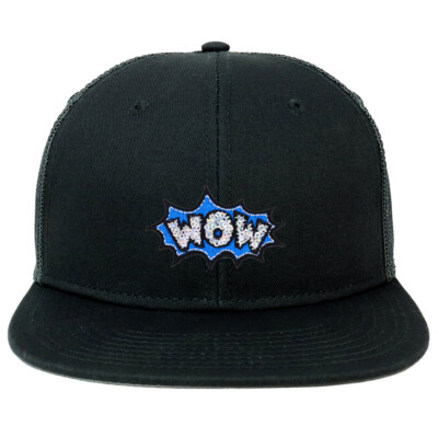 Wow Cartoon Patch Flatbill Mesh Snapback Cap - FREESHIP