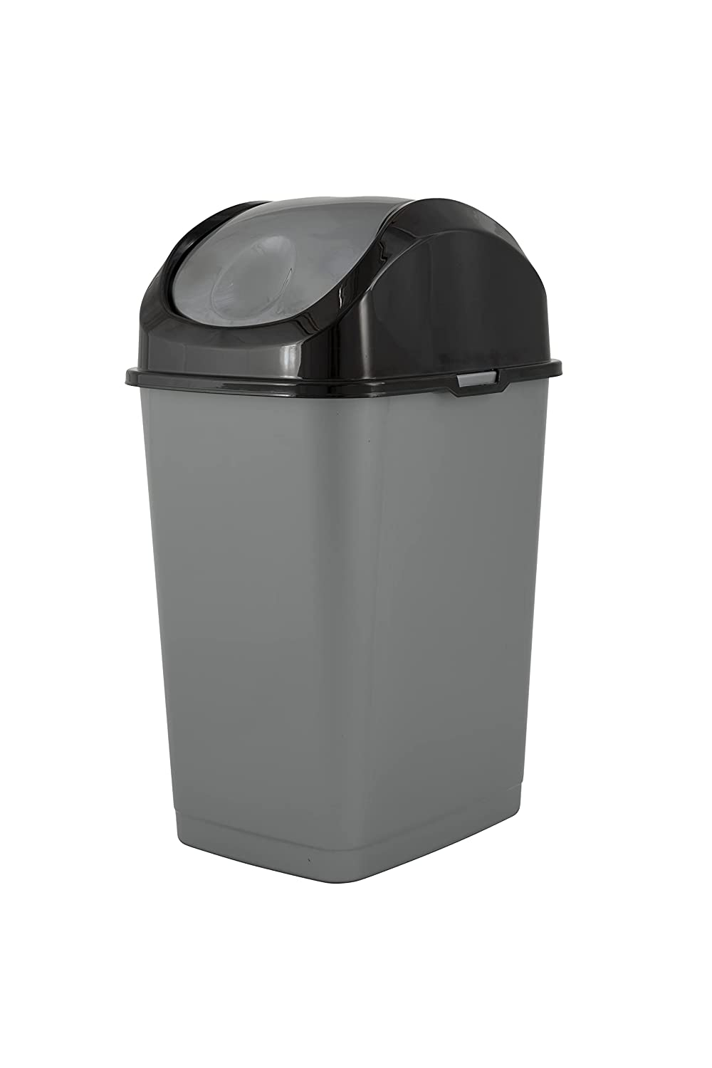 Mini Plastic Trash Can with Swing Top Lid Grey/Black 1.25 Gal Small Was