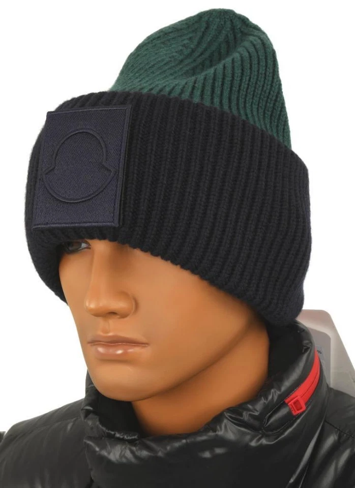 NUEVO GORRO MONCLER LANA PESADA VERDE AZUL LOGO TALLA ÚNICA Foto 2 de 4