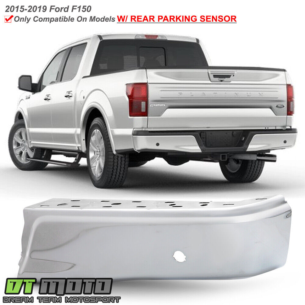 2015-2019 Ford F150 Chrom Steel Rear Bumper End Cap w/Sensor Hole Passenger Side