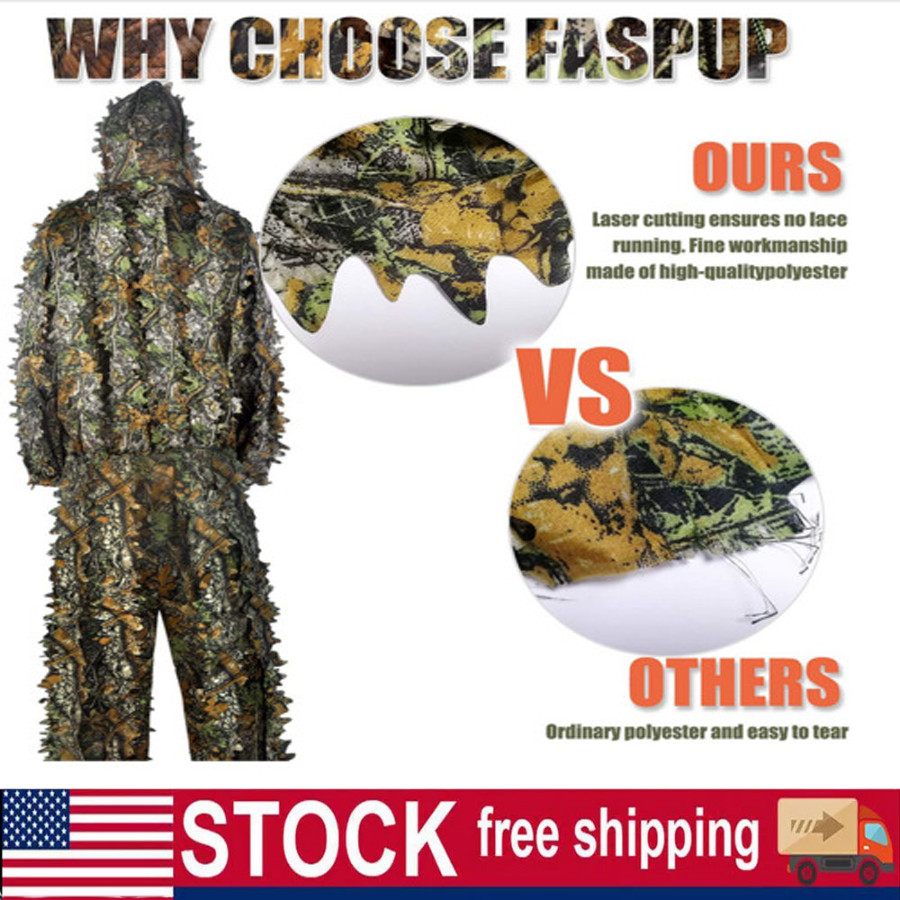 Outdoor Camo Ghillie Suit 3D Leafy Camouflage Clothing Jungle Woodland Hunting