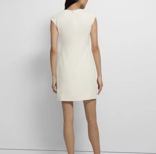 Theory Embroidered Admiral Crepe Cap Sleeve Shift Dress White Ivory Rice Cream 2 - Picture 2 of 3