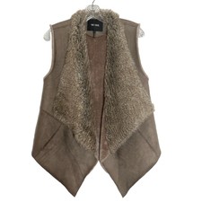 Nic + Zoe Faux Fur Vegan Suede Taupe Brown Classic Boho Outerwear Vest Size S