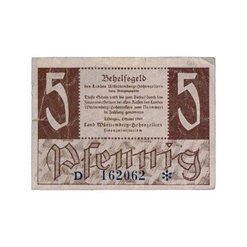 Allemagne billet 5 pfennig 1947 Württemberg Occupation française - TTB - PS.1007