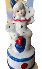 Jamestown Musical Polka Dot Clown Cymbals Porcelain Figurine Wind-Up