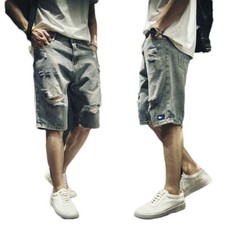 Pantaloni Corti Bermuda In Denim Strappati Distressed Regular Fit Casual
