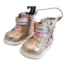Wonder Nation Baby Girl's Star Combat Boots Pink Sparkle Size 2 BRAND NEW NWT