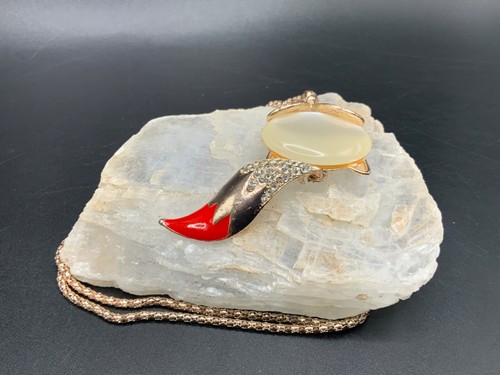 Crystal reflecting Enamel Fox Head + Moving Red Tail w Rhinestone Betsey Johnson - Picture 6 of 13