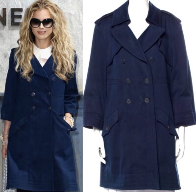 7K Chanel Vintage 2013 Blue Tweed Dress Trench Coat 36 38 40 4 6 8