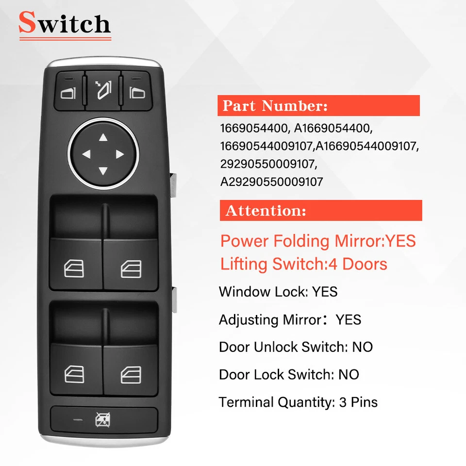 Master Power Window Door Switch Fit 2012-2015 Mercedes-Benz ML350 NEW 1669054400 - Image 3 of 4
