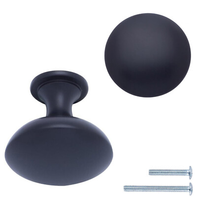 10Pack Round Cabinet Knobs Dawer Pulls 1.18'' Diameter Flat Black for Kitchen