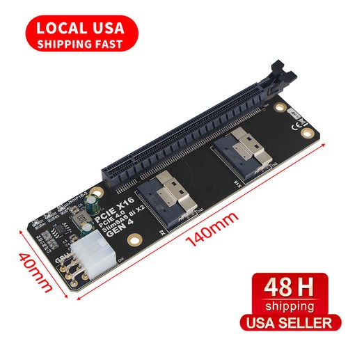 US STOCK SlimSAS 8i x2 to PCIe4.0 x16 Slot Adapter SFF8654 Riser Card GEN4 - Afbeelding 1 van 7