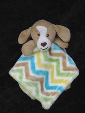 Little Miracles Puppy Green Yellow Aqua Chevron Velour Lovey Security Blanket