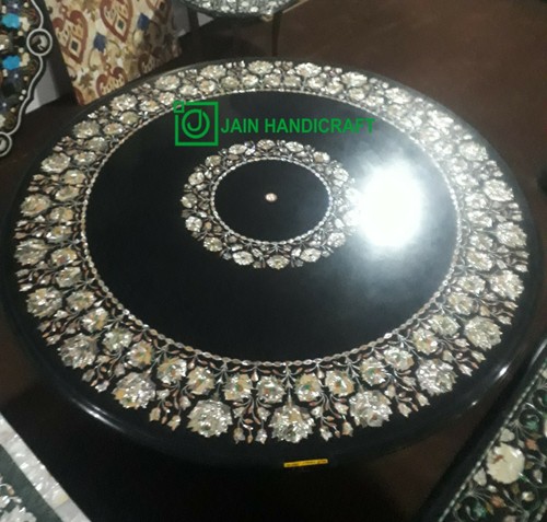 18" black Marble Table Top Coffee Dining Inlay sheep Mosaic Handmade antique - Picture 3 of 4