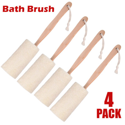 4PCS Wooden Natural Sponge Loofah Back Scrubber Brush Bath New