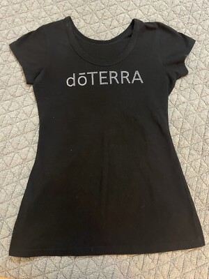 Women's Doterra Black Short Sleeve Shirt With Gem Embellishments Small Fitted.