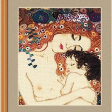 Artful Affection: Klimt's Motherly Love Cross Stitch Kit - 12x14, 14ct AIDA, 24