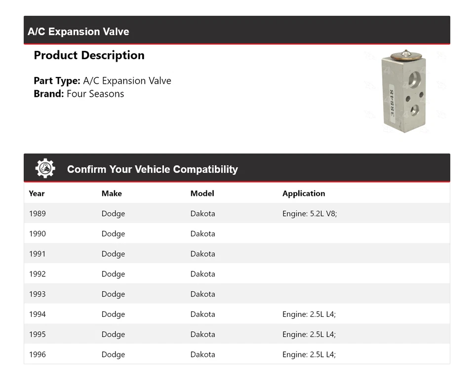 For 1989-1996 Dodge Dakota A/C Expansion Valve 4 Seasons 1990 1991 1992 1993 - Image 2 of 4