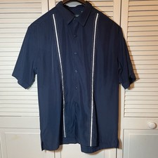 Cubavera Cuban Cigar Shirt Mens L Blue Guayabera Casual Panels Button Up