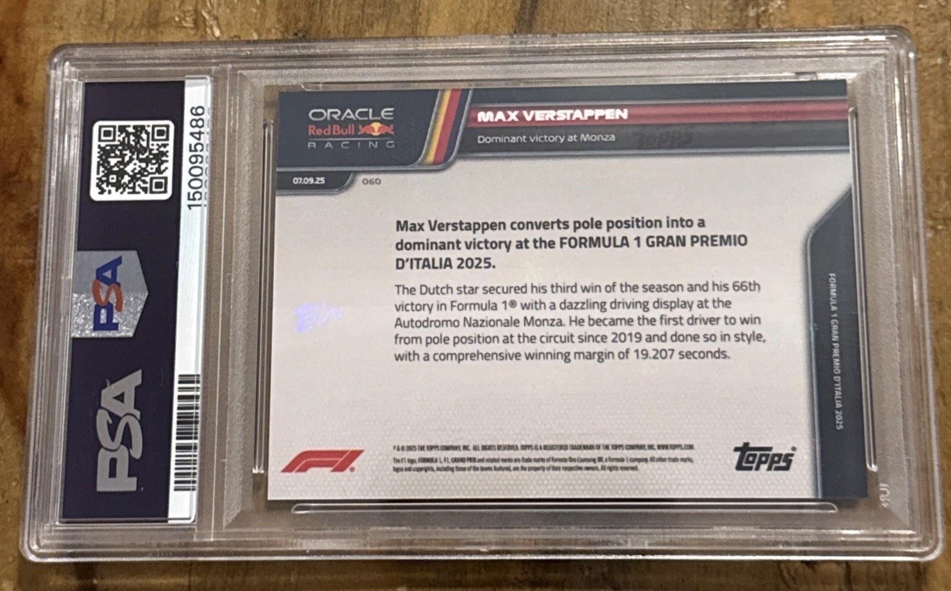 2025 Topps Now Max Verstappen #60 Formula 1 PSA 10 Gem Mint Monza Win view 9