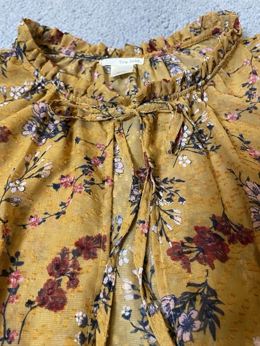 Women’s Tiered Tunic Floral Vest Top XL Gold Sheer Lace Tie Front Peasant Boho - Picture 7 of 13