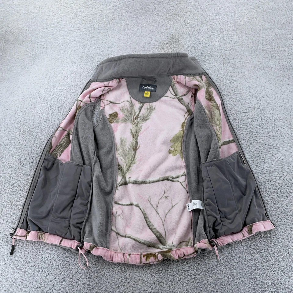 Cabela's Vest Womens Small AP Pink Gray Camo Doe Camp Fleece Hunting Full Zip - Image 4 of 4