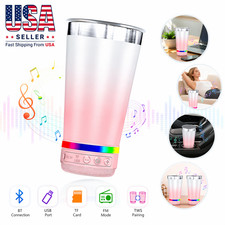 Portable 16oz LED Bluetooth Speaker Tumbler Stainless Steel Travel Mug FM TWS