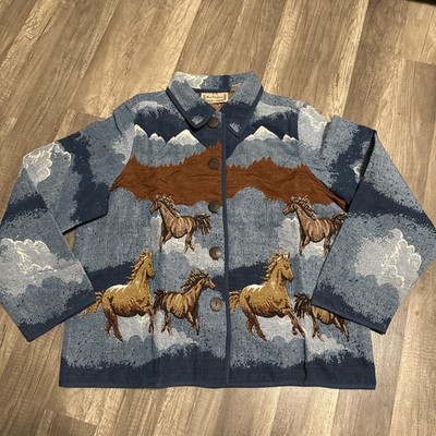 ジャケット・アウター NEIGHBORHOOD single horse leather Vintage 90s New Direction Horse Tapestry Jacket Women XL Western
