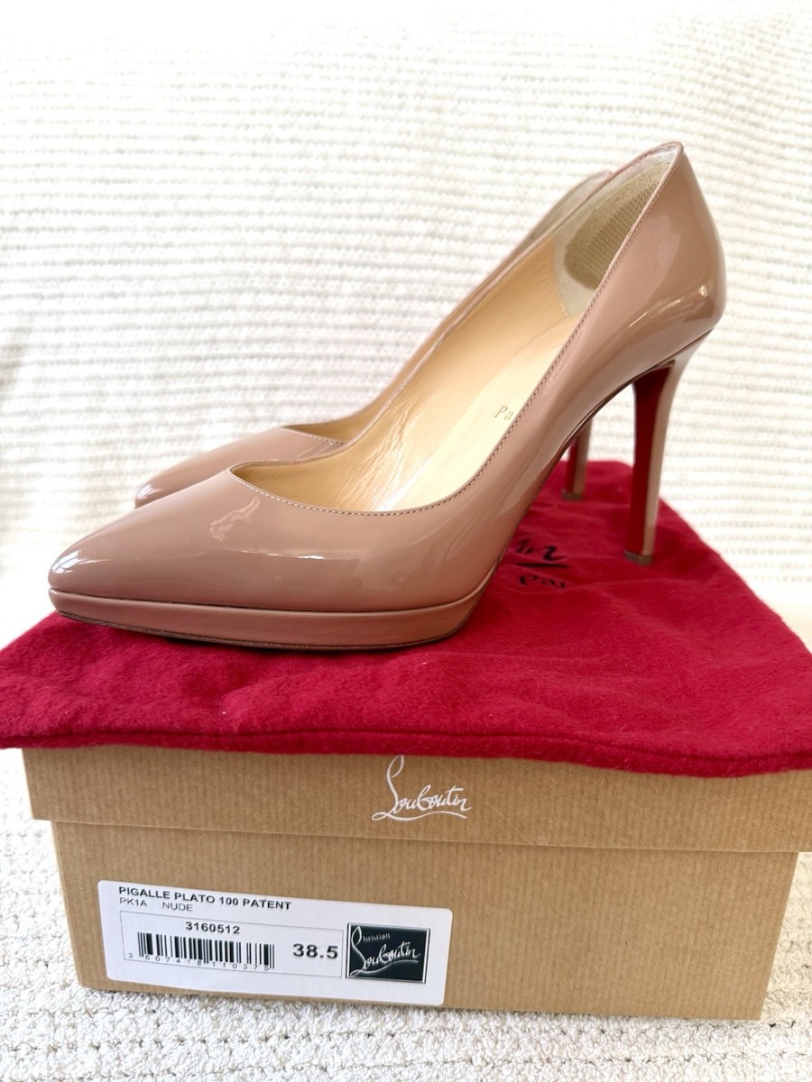 Christian Louboutin Pigalle Plato 100 Nude Patent Pumps 38.5 Red