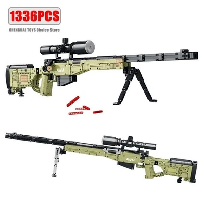 1336pcs Military AWM Sniper Rifles Model Building Blocks MOC Bricks DIY Guns Toy