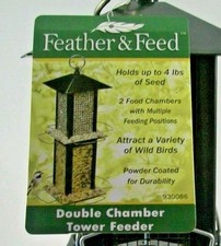 Bird Feeder Feather  Feed Wild Bird Feeder Double Chamber Holds 4 Lbs Seed 14"T
