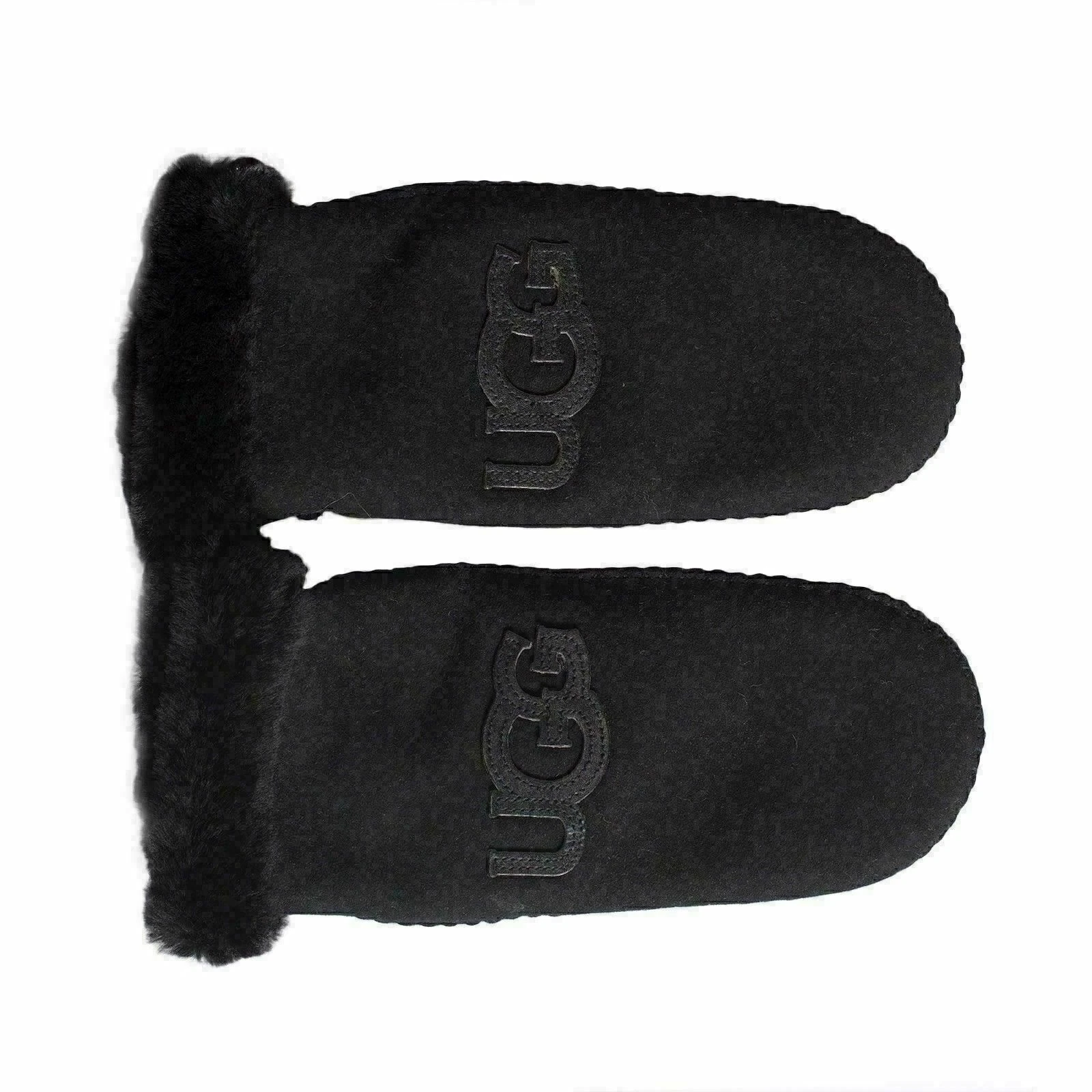 UGG SHEEPSKIN HERITAGE LOGO SUEDE BLACK WOMENS MITTENS SIZE LARGE/EXTRA LARGE