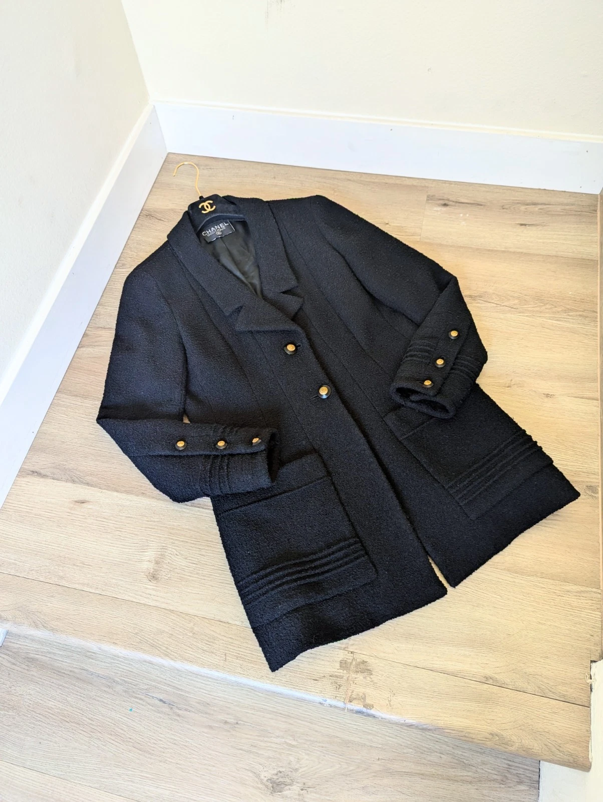 Giacca CC tweed nero CHANEL vintage autunno 1993 FR38 40 42