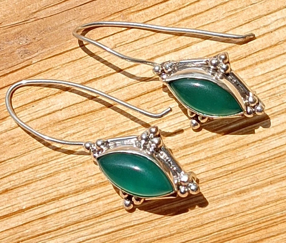 Gift Marquise Cut Green Onyx Gemstone Earring 925 Sterling Silver Plated Jewelry - Image 2 of 4