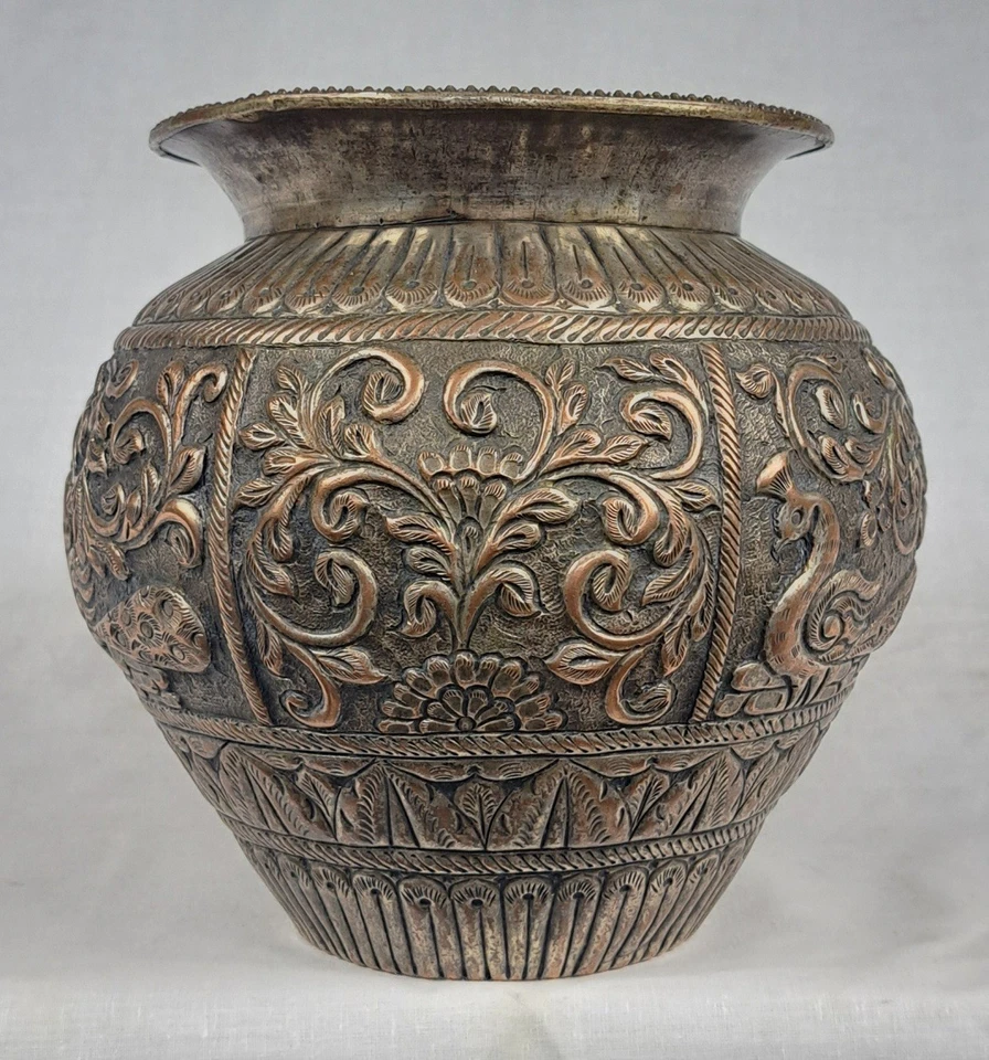 Jarrón antiguo asiático indio plateado jardinero cuenco ornamentado India Foto 4 de 4