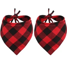 2 Pcs Christmas Pet Dog Bandana Red Black Plaid Triangle Scarf Accessories