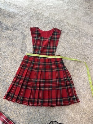 girls wool red madras plaid jumper handmade out of wool for christmas sz6
