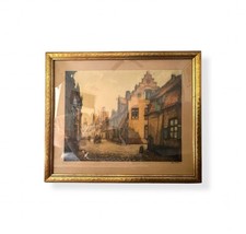 Framed Alfred Van Neste ?Street Scene of Holland? Signed & Numbered Lithograph